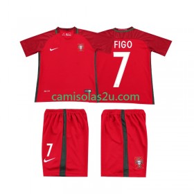 Camisolas de futebol Portugal FIGO 7 2016 Retro Criança Equipamento Principal Manga Curta